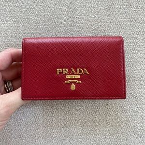 Prada Saffiano Leather Card Holder - Red